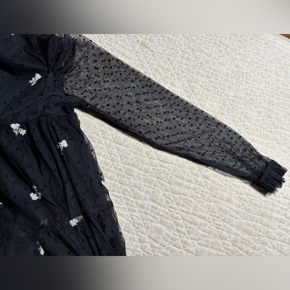 Zara Kids Girl Embroidered Tulle Dress Lined Black Sz 13-14 Sheer Long Sleeve - Picture 7 of 16